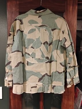 Camo Peace Patch Jean Jacket - Green Camouflage